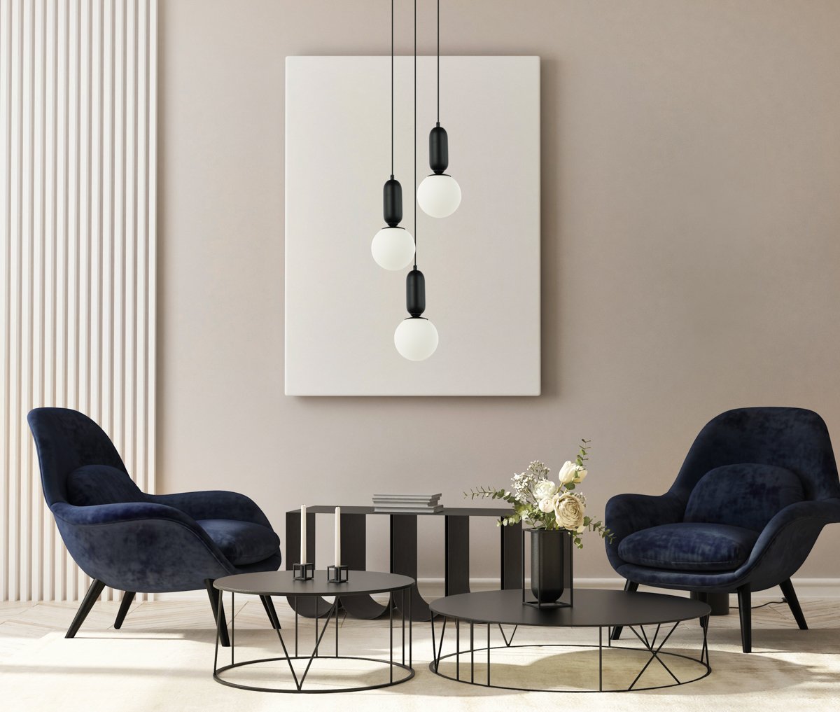 mock up poster frame in modern interior background, living room, Scandinavian style, 3D render, 3D illustration