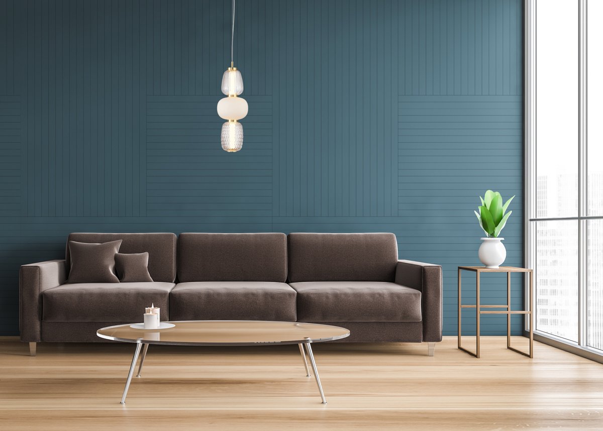 Blue living room with sofa and armchair