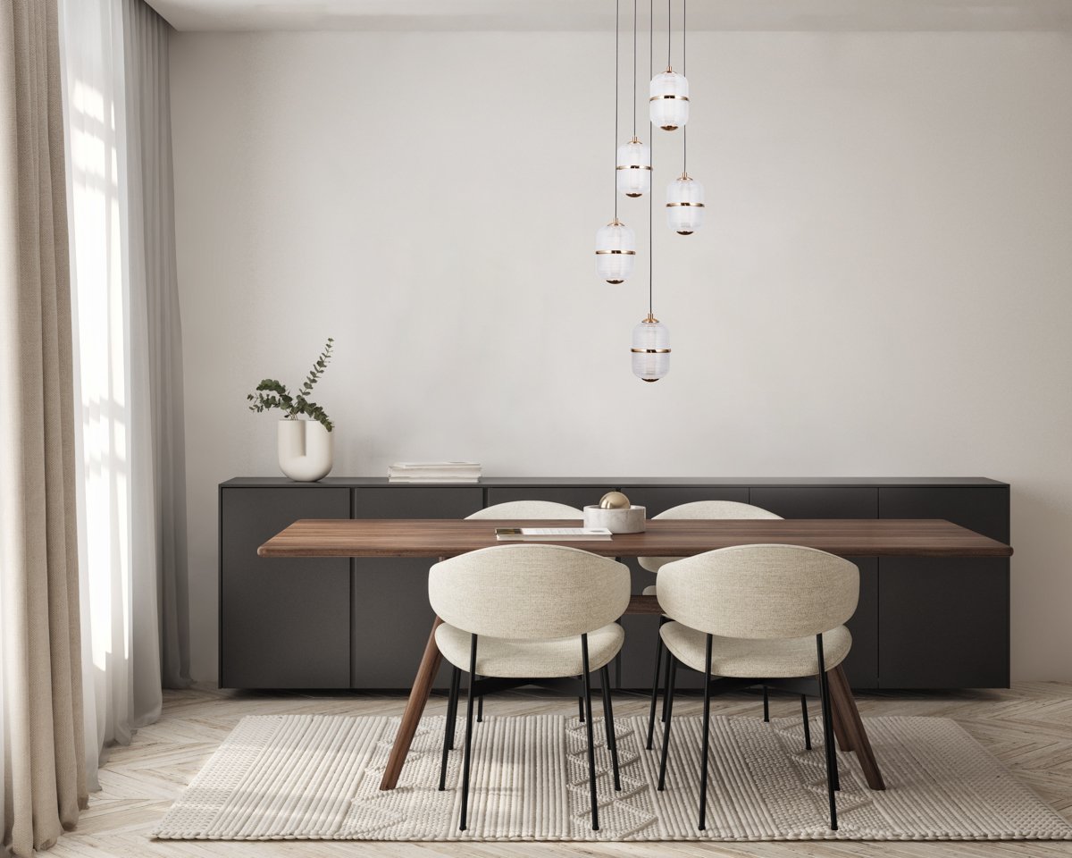 Mockup poster frame on the wall of living room. Luxurious apartment background with contemporary design. Modern interior design. 3D render, 3D illustration. Pakabinamas LED šviestuvas ALANI 28W aukso spalvos - Image 2