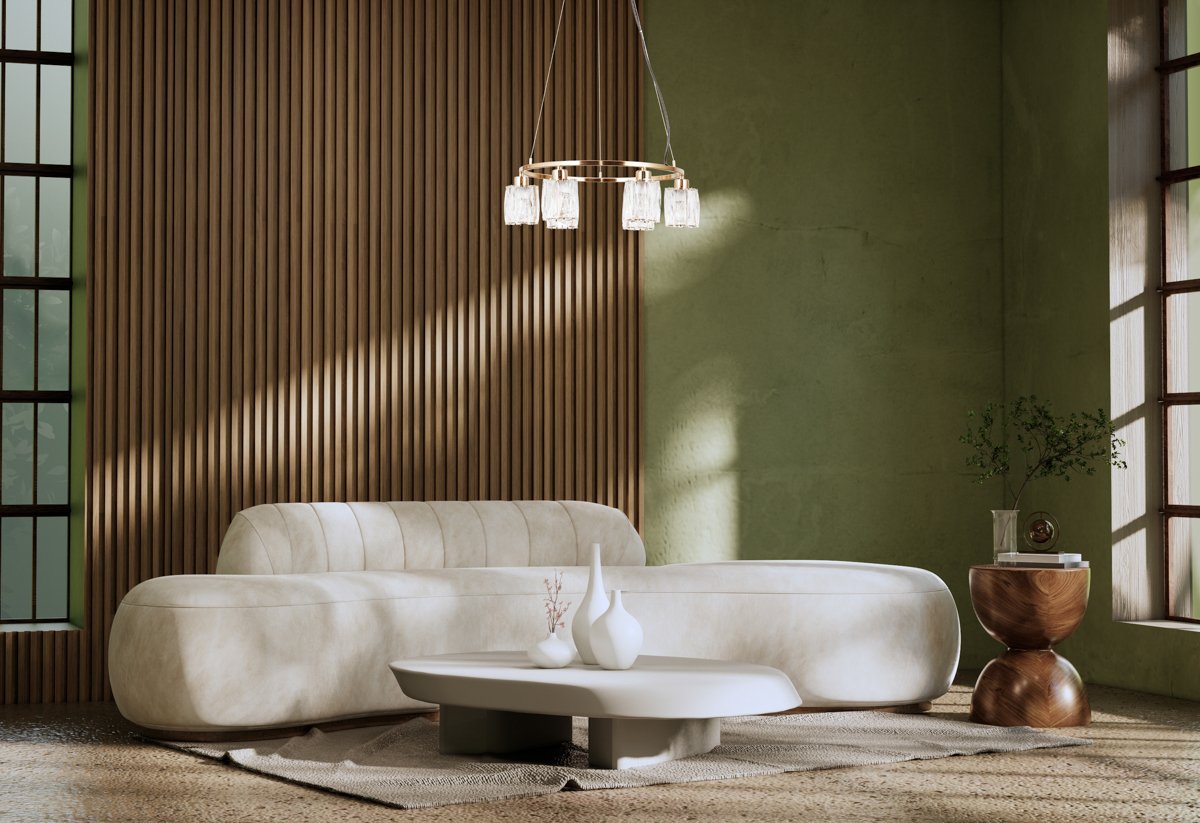 Wabisabi style living interior Concept Green japanese room.3D rendering