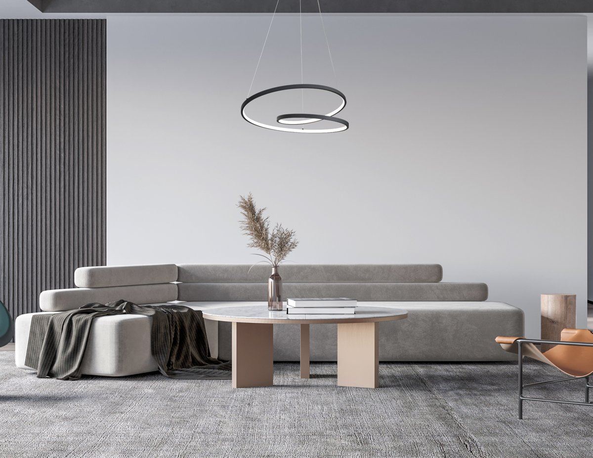 Interior Living Room Wall Mockup Pakabinamas LED šviestuvas REINA juodos spalvos - Image 2
