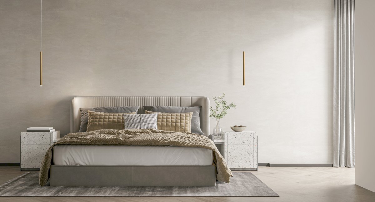 mock up poster frame in interior background, bed room. 3D render, 3D illustration