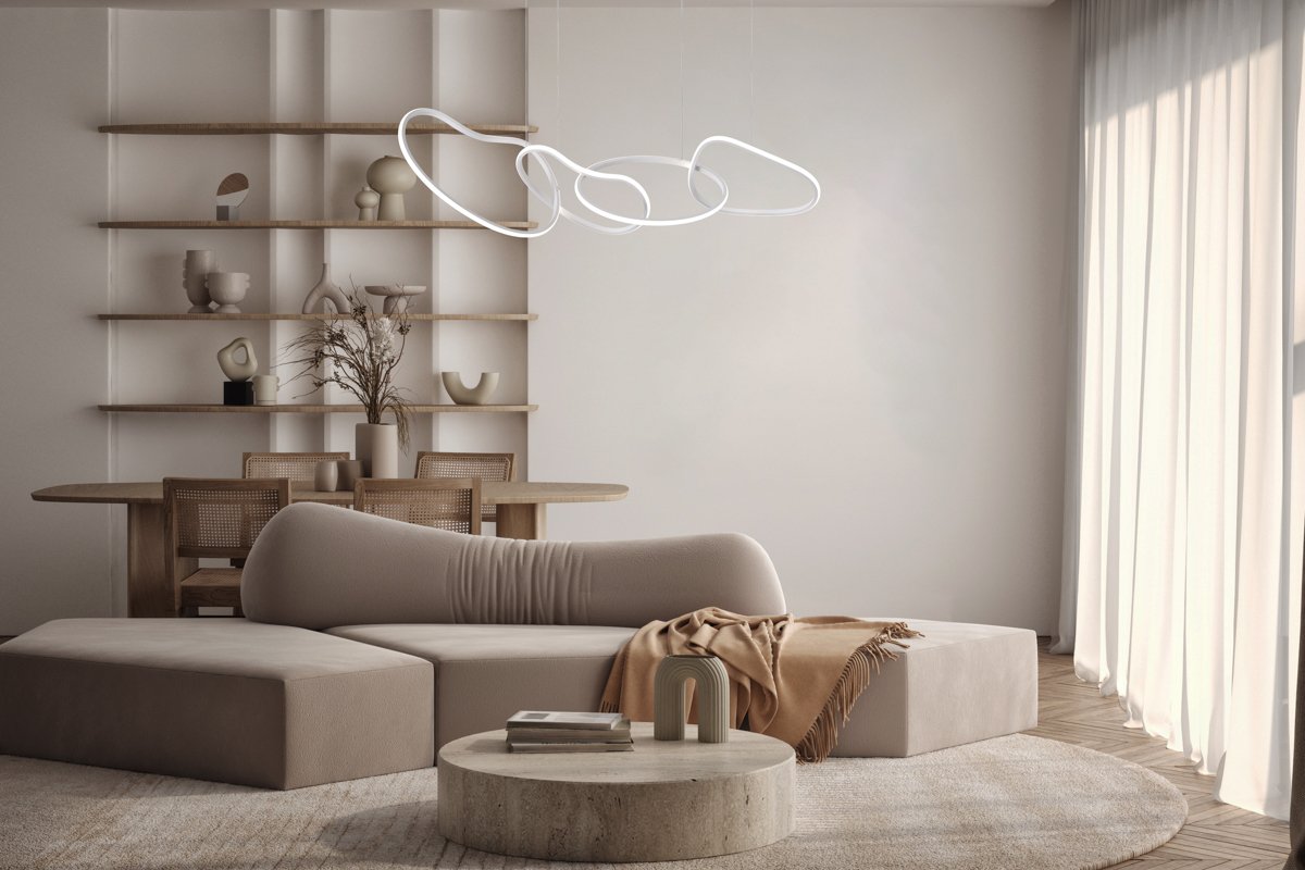 Mockup poster frame on the wall of living room. Luxurious apartment background with contemporary design. Modern interior design. 3D render, 3D illustration