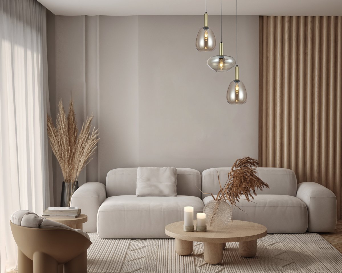 Mockup poster frame on the wall of living room. Luxurious apartment background with contemporary design. Modern interior design. 3D render, 3D illustration Pakabinamas šviestuvas GATER D-58 aukso spalvos - Image 2