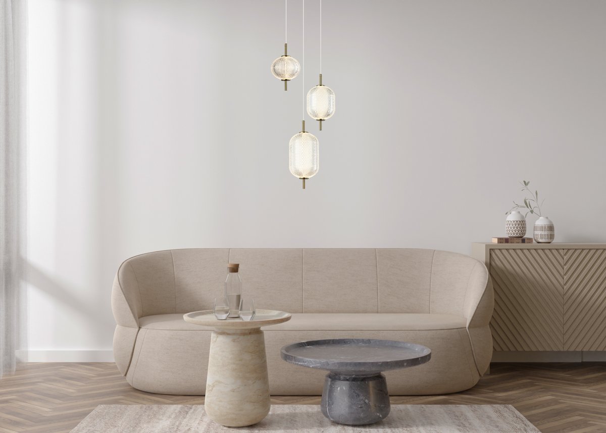 Empty white wall in modern living room. Mock up interior in scandinavian style. Free, copy space for your picture, text, or another design. Sofa, sideboard, table. 3D rendering.