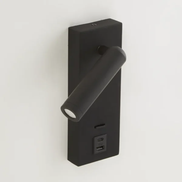 Sieninis LED šviestuvas Marlow USB 4W juodos spalvos