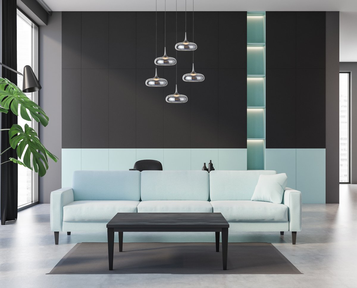 Black and green living room with sofa