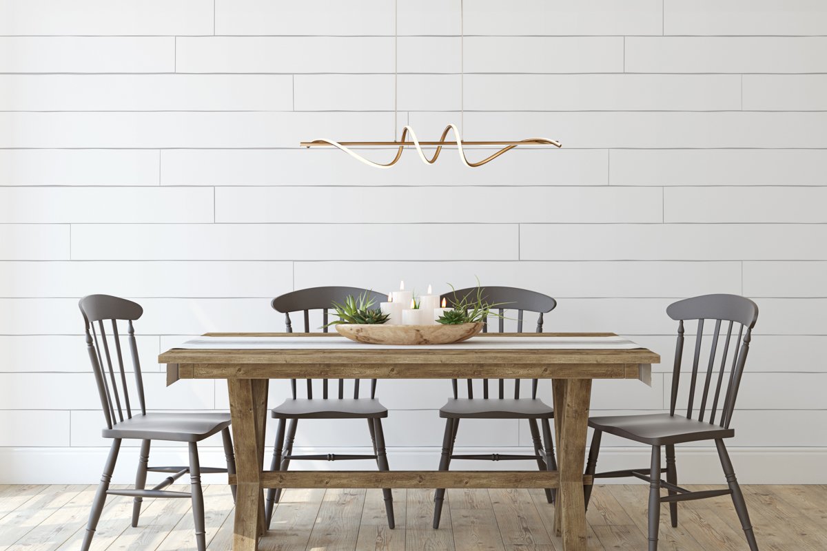 Modern farmhouse dining-room. 3d render. Pakabinamas LED šviestuvas BASTELO 40W aukso spalvos - Image 2