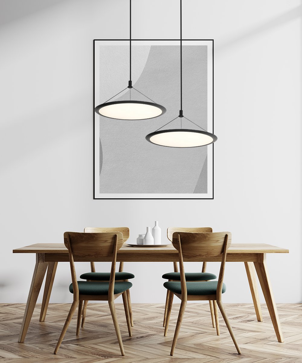 White dining room, wooden table, poster Pakabinamas LED šviestuvas CABRAS juodos spalvos CCT - Image 2