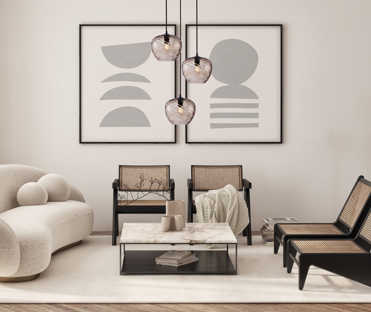 Mockup poster frame on the wall of living room. Luxurious apartment background with contemporary design. Modern interior design. 3D render, 3D illustration.