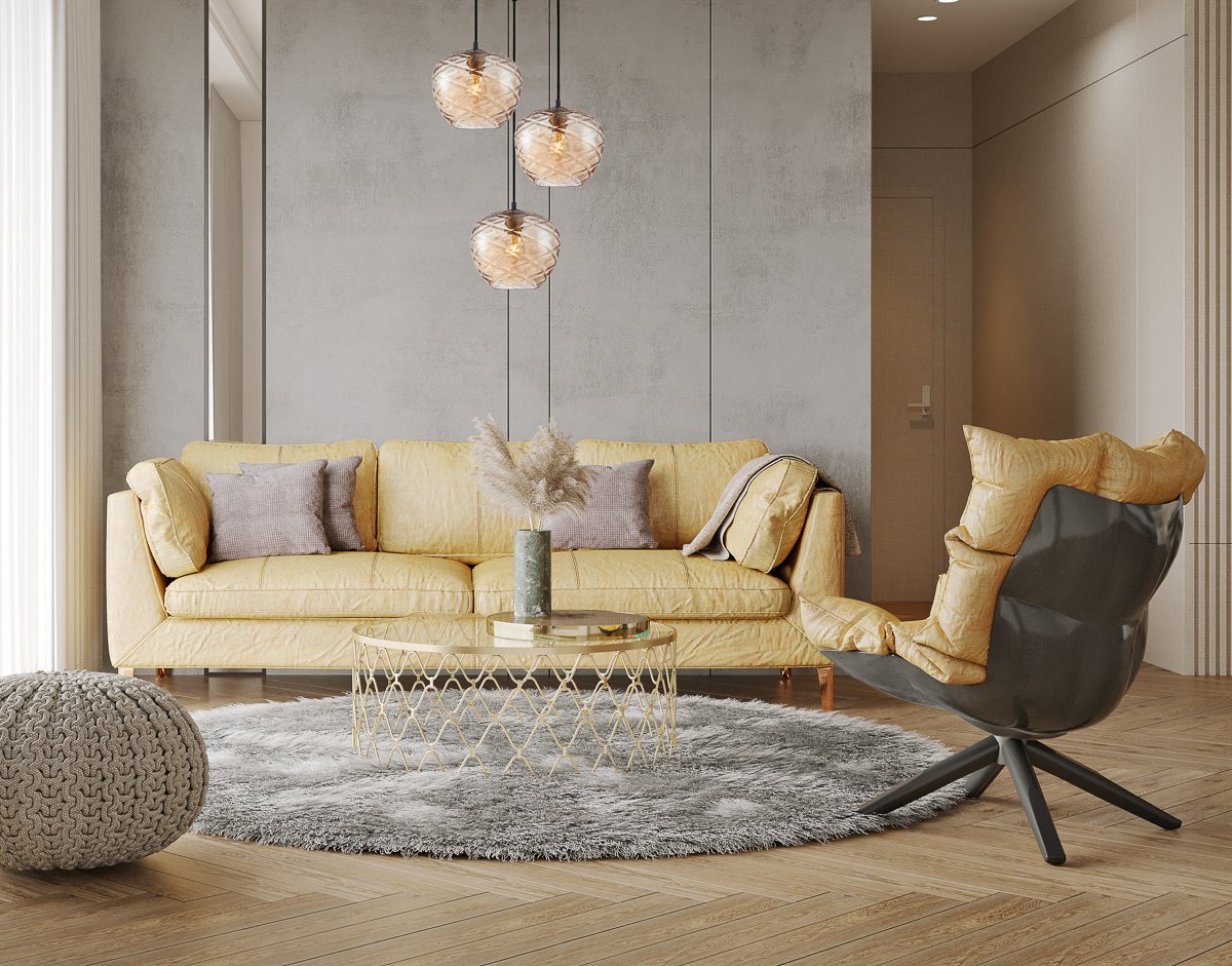 Modern interior of living room.3D illustration