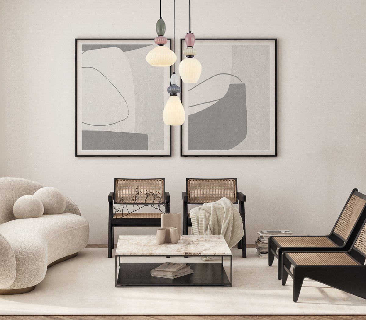 Mockup poster frame on the wall of living room. Luxurious apartment background with contemporary design. Modern interior design. 3D render, 3D illustration.